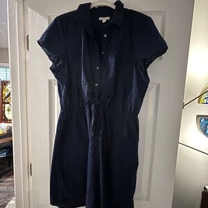 JCrew Mercantile Navy Eyelet Button-Front Shirt Dress